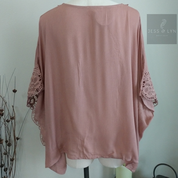 🆕FREYA- Blush Pink Boho Flowy Oversized Blouse w/Lace Detail - Picture 9 of 16